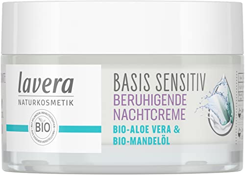 Crema de Noche Lavera Basic Sensitive - Cosmética Natural - Vegana - Aloe Vera Orgánico y Aceite de Almendra Orgánico - Hidratante - Sin Perfume - 50 ml Embalaje Deteriorado For Sale